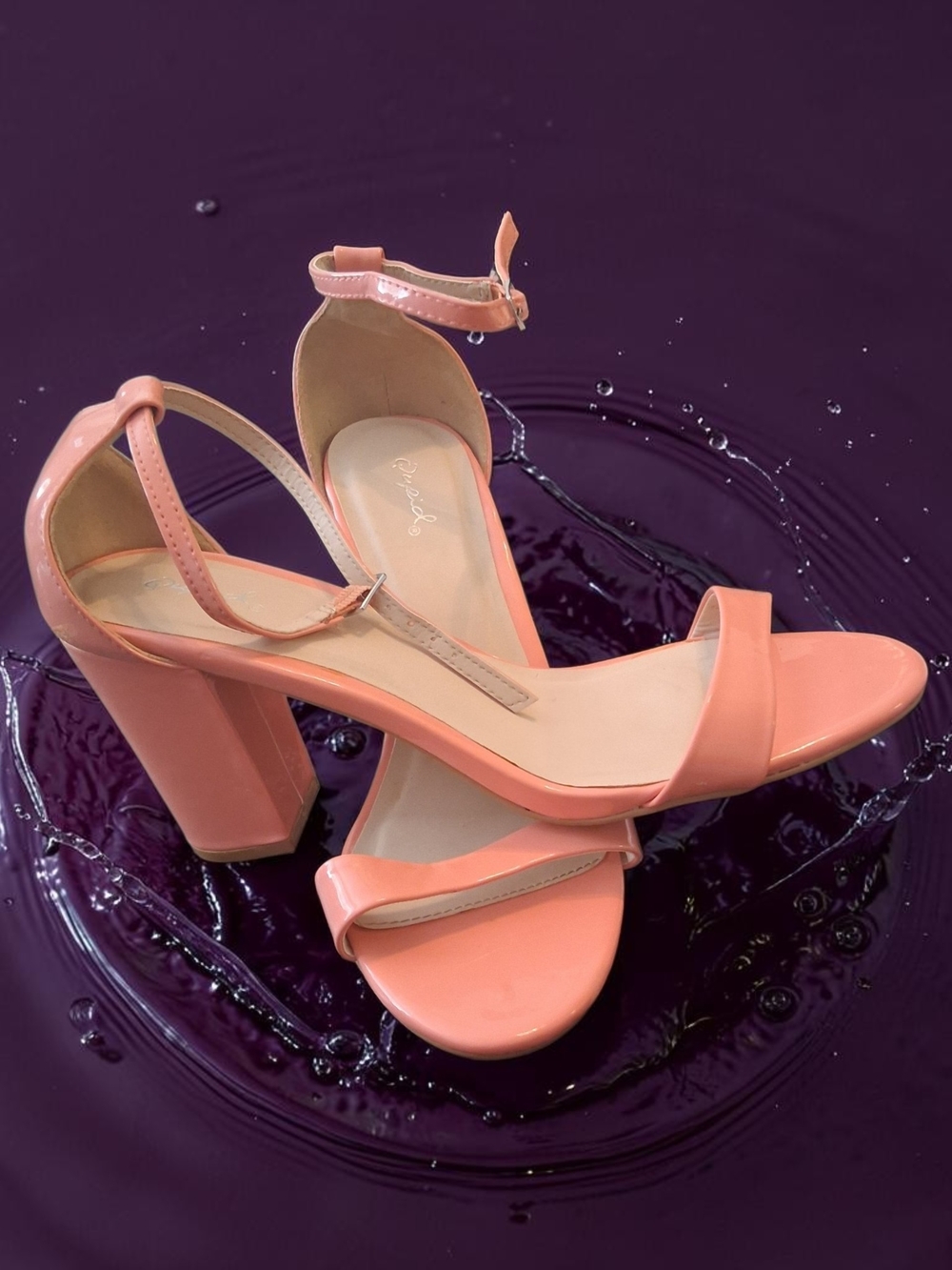 Qupid Coral patent Leather ankle strap block heels open-toe Summer Chic Size 10